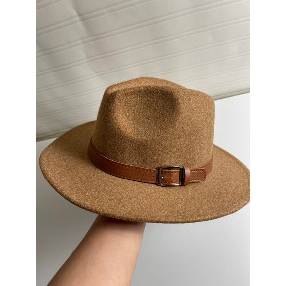 Women's Wool Blend Belted Hat Tan Elevated Boho Safari Moto Boho Monochrome - Picture 1 of 9